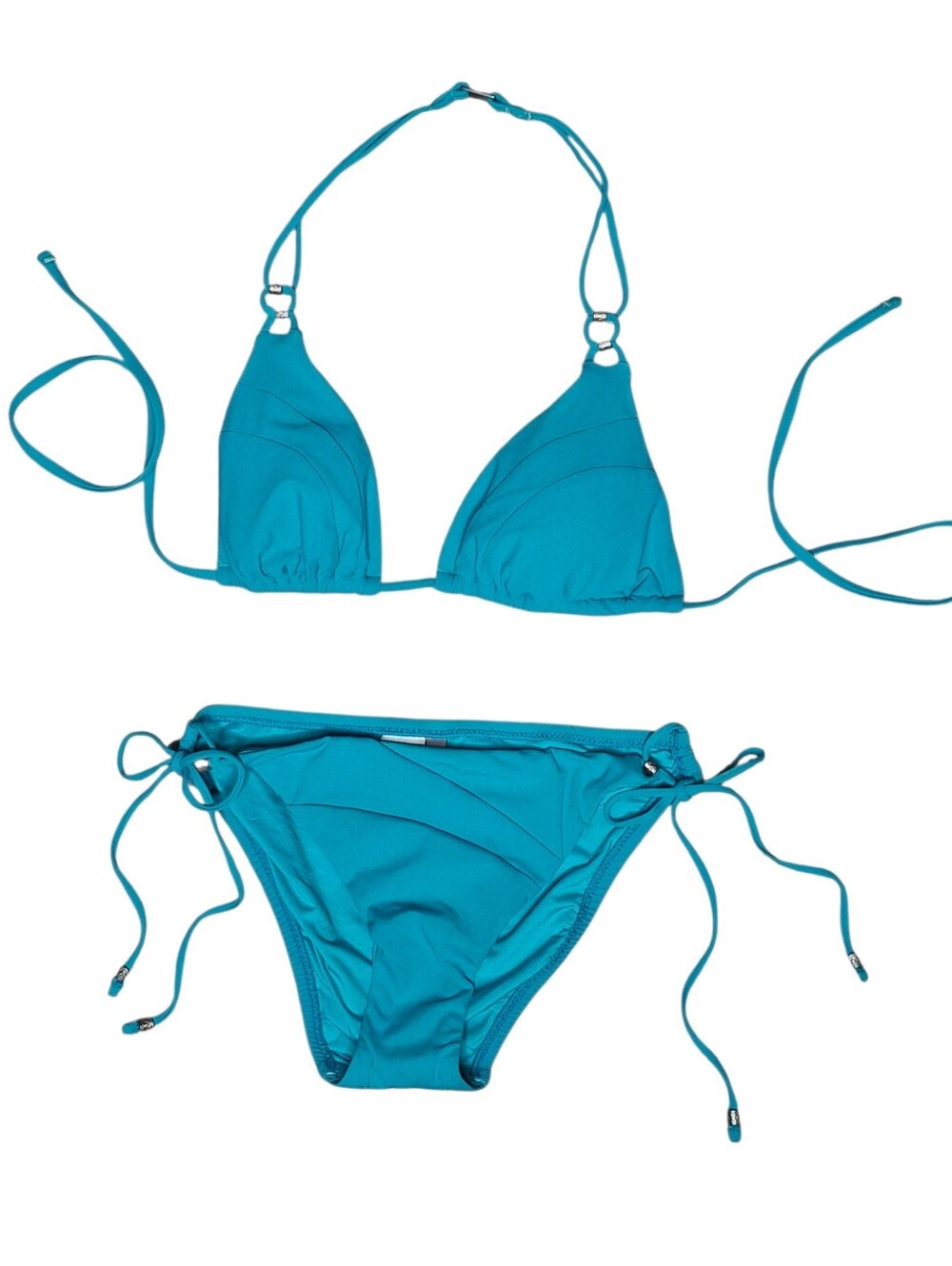 Nanette Lepore Teal Bikini Adjustable Triangle Halter/Low-Rise Hipster Bottoms